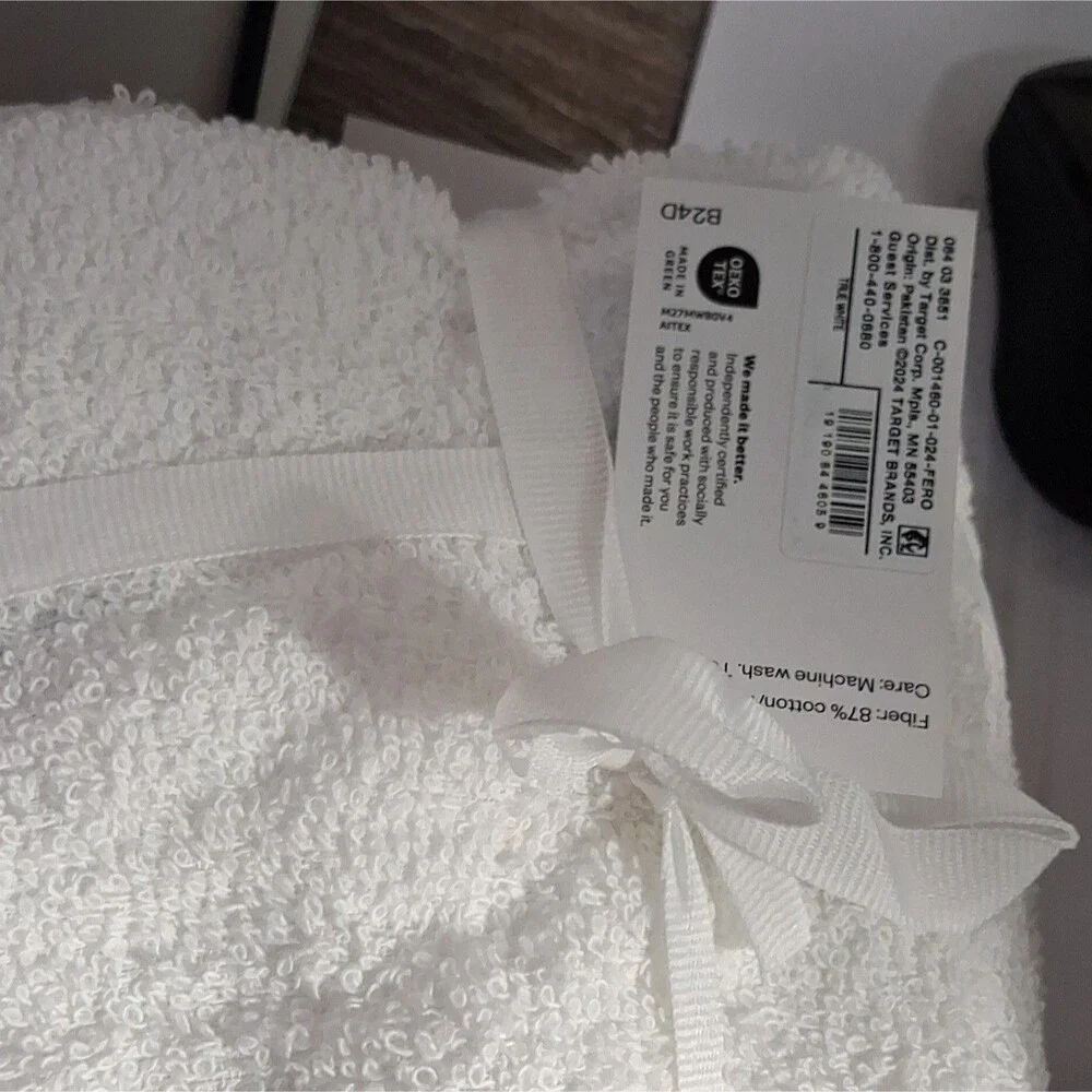 Room Essentials 6 Pack White Cotton Washcloths 12x12 Textured OEKO-TEX